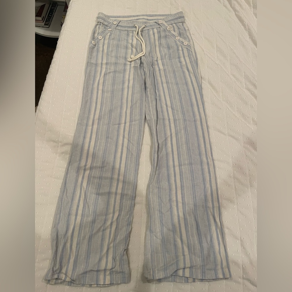 Blue and White Jolt Linen Pants